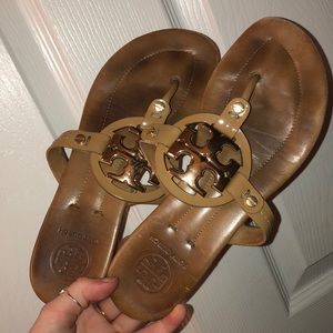 Tory Butch tan and gold sandals